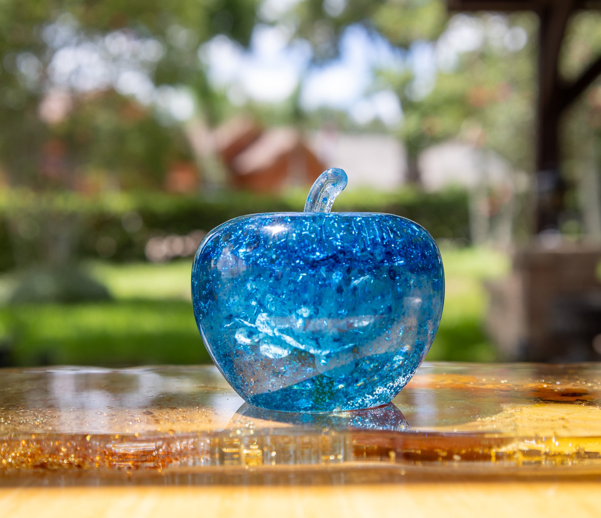 Blue Resin Apple Paperweight